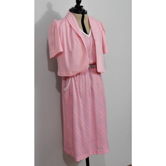 Times Up Le Temps Pink 80s Dress with Blue Stripes and Bolero - Picture 4 of 10